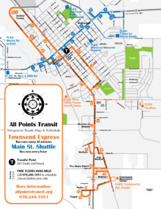 all points transit main street shuttle and townsend express bus routes